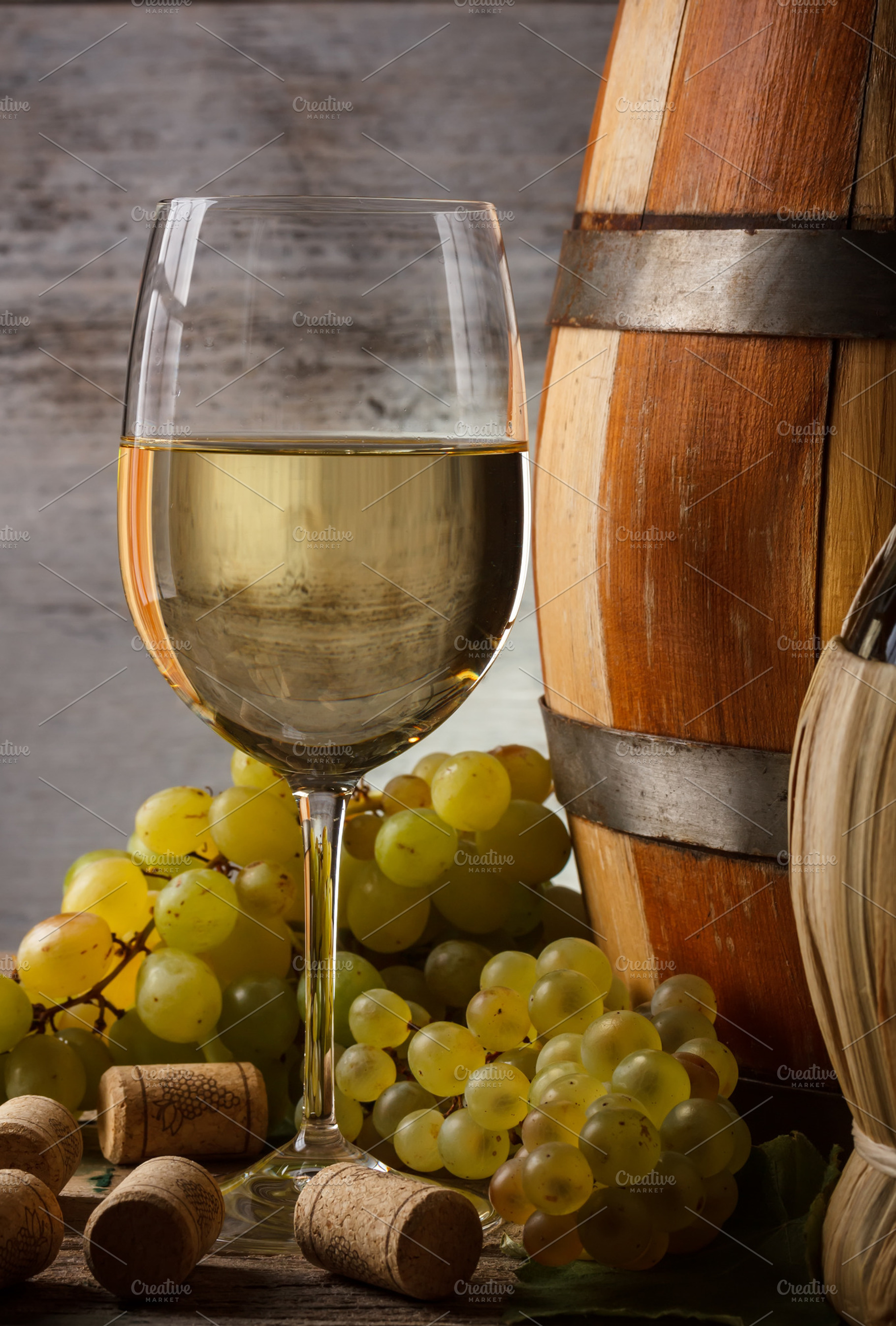 White wine stock photo containing wine and grapes
