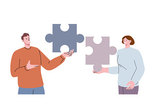 Man and woman holding puzzle pieces, a Person Illustration by Valerie Bodnar