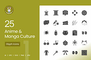 25 Anime & Manga Culture Glyph Icons, an Icon by IconBunny (Thumbnail 1 of 2)