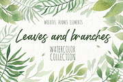 Watercolor Leaves and branches, a Decorative Illustration by Moonflora (Thumbnail 2 of 6)