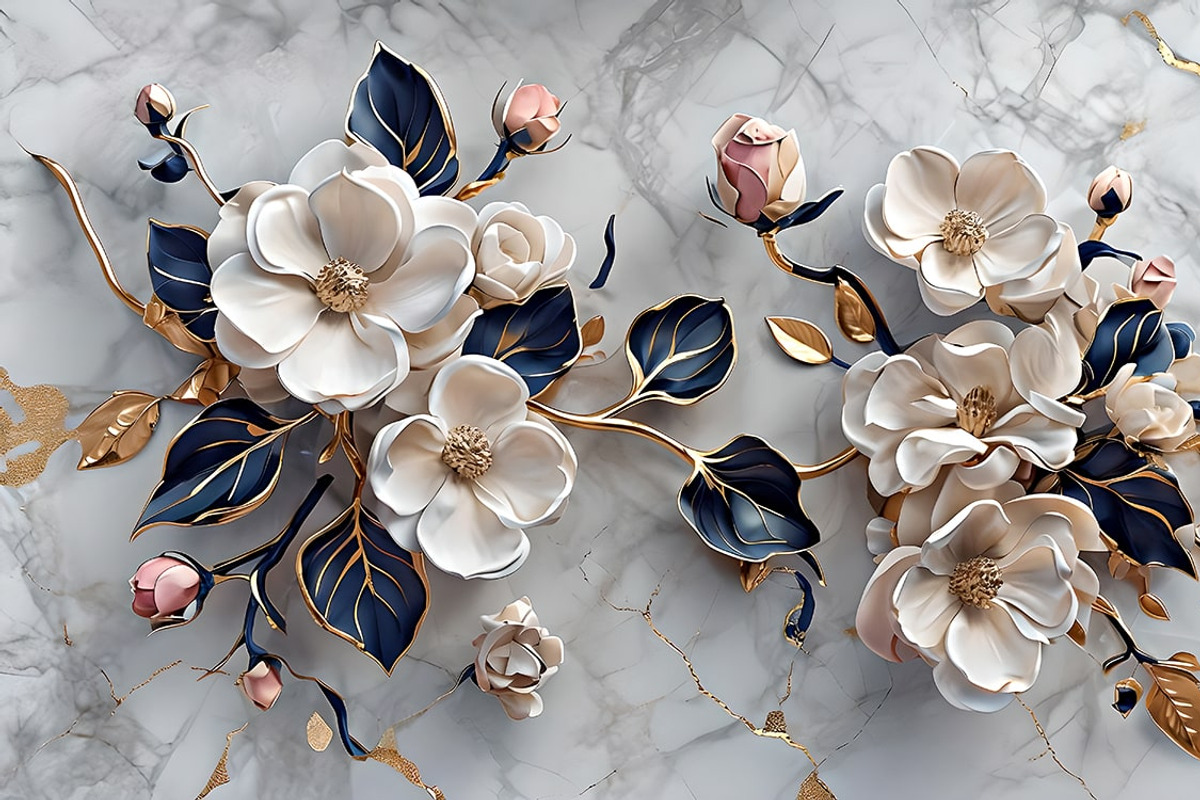 Luxurious floral mural on marble, an Illustration by Liubovi Samoilova SHOP