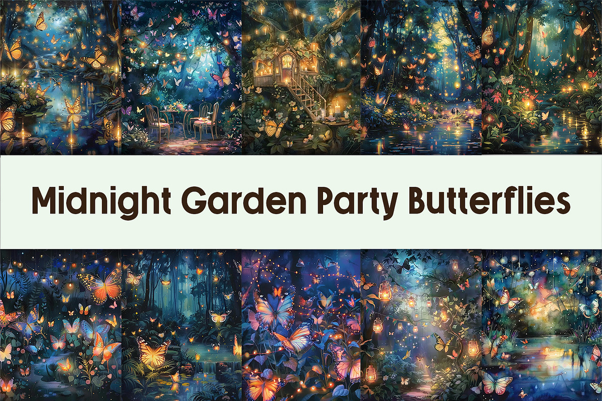 Midnight Garden Party Butterflies, a Background Graphic by AdriOP