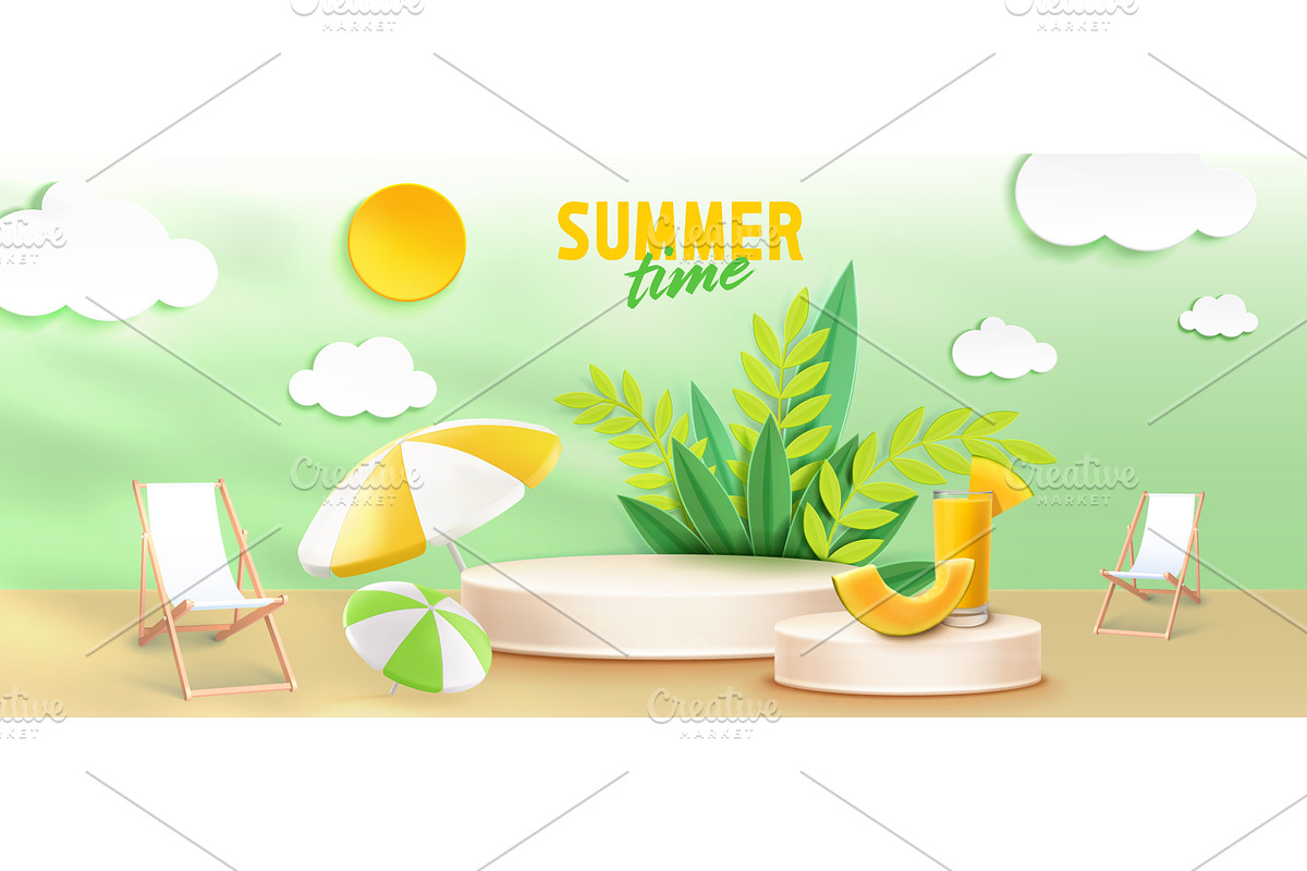 Summer time 3d scene with beige, a Sport Illustration by art PVP - market