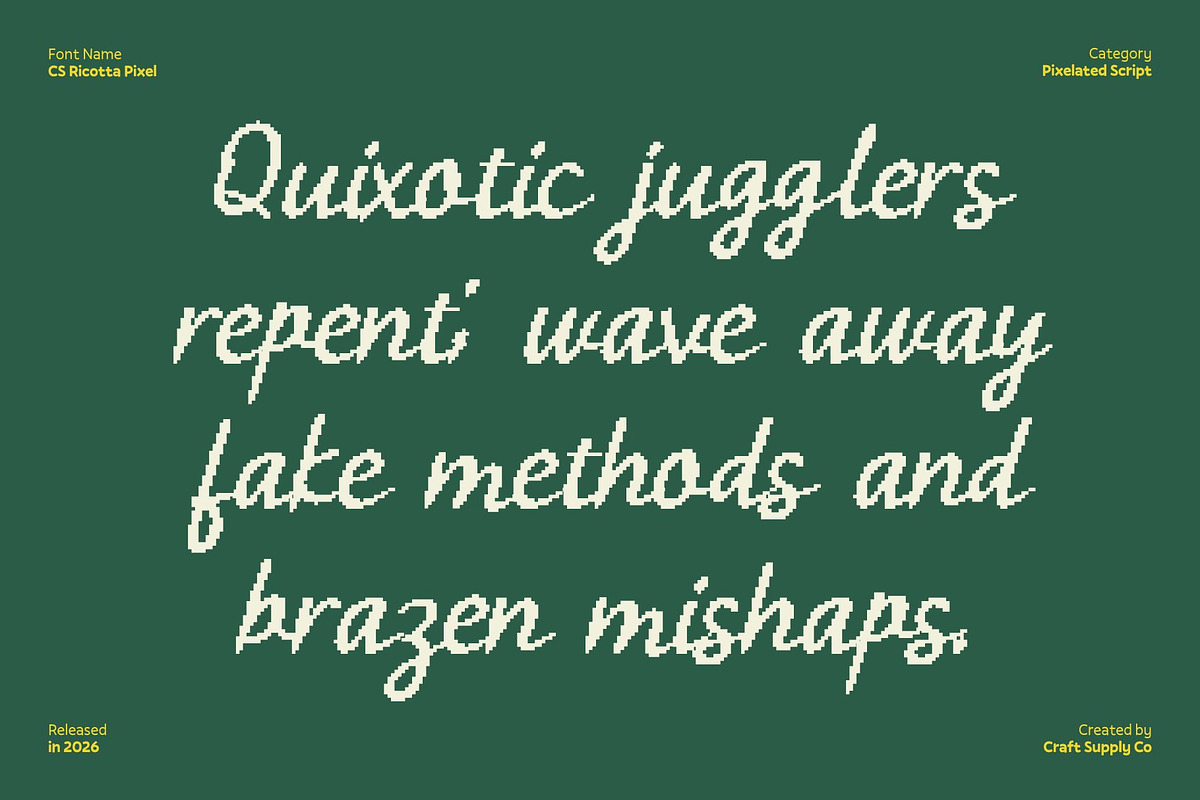 CS Ricotta Pixel, a Script Font by Craft Supply Co. (Photo 3 of 8)