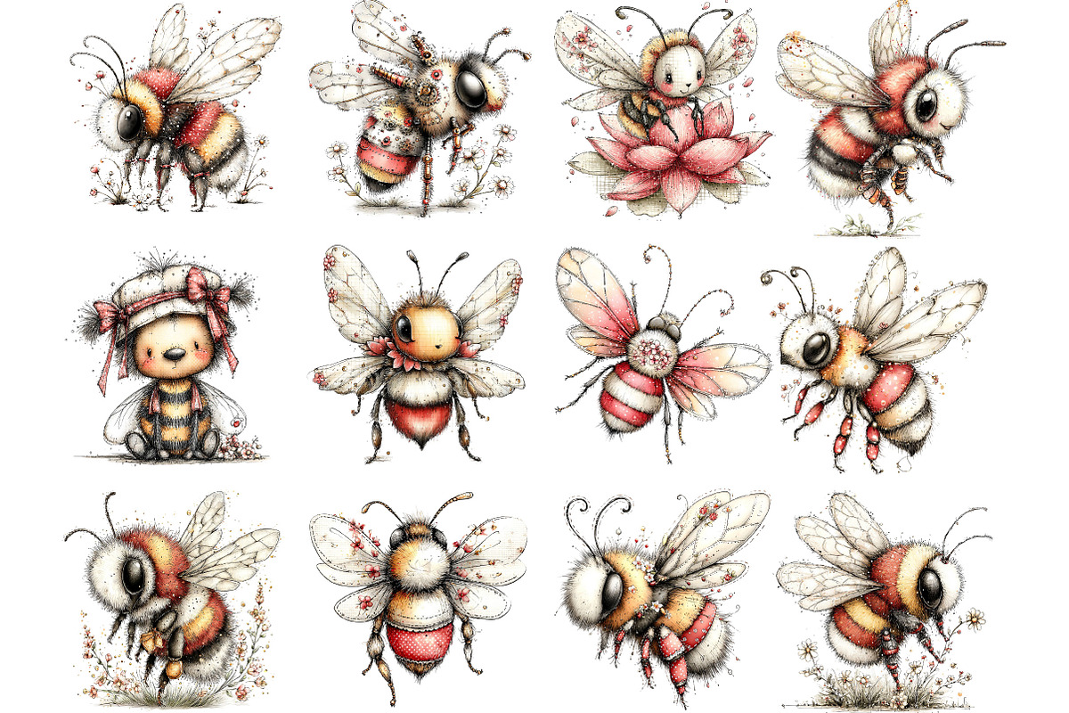 Whimsical Spring Bee Clipart, an Illustration by Designking (Photo 3 of 5)