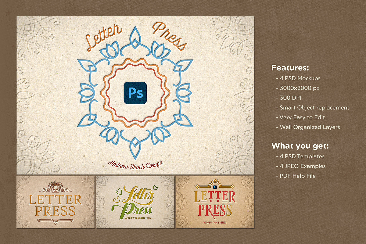Letter Press Text & Logo Effect, a Mockup by Andrew Skoch Design (Photo 7 of 7)