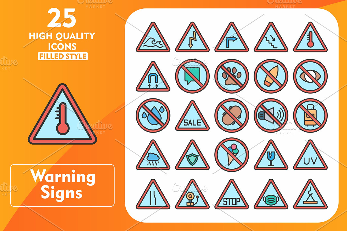 25 Warning Signs Line Filled Icons, an Icon by Pexelpy