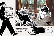 Cozy Lifestyle : Pet, Book, Plant, a Person Illustration by Jiwstudio (Thumbnail 11 of 21)