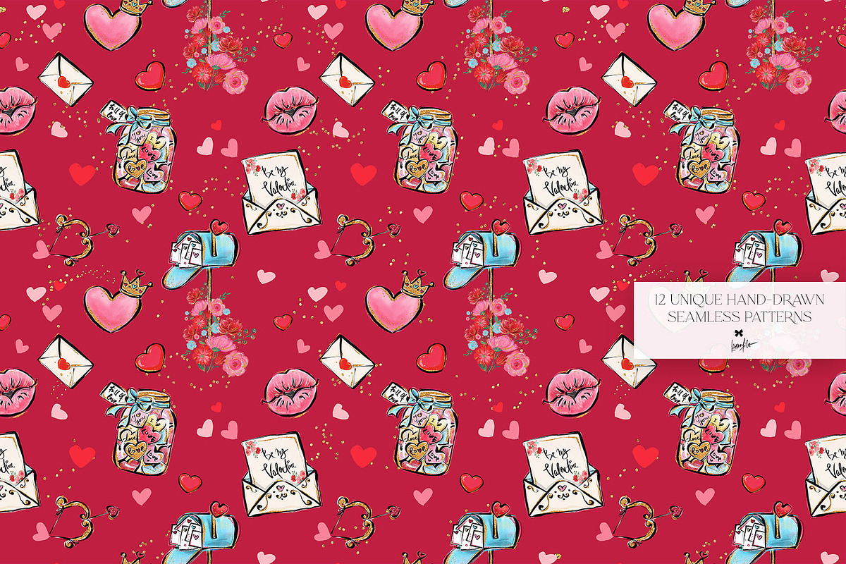 Valentine Doodles Seamless Patterns, a Pattern Graphic by KaramfilaS (Photo 12 of 19)
