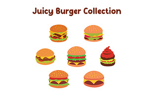 Juicy Burger Collection, a Food Illustration by jongcreative