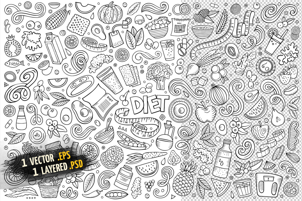 Diet Food Objects & Elements Set, an Object Graphic by BALABOLKA (Photo 3 of 4)