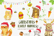 watercolor Christmas animals, an Animal Illustration by Autumn Breeze (Thumbnail 1 of 4)
