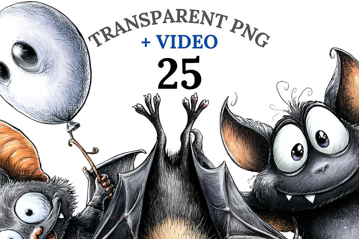 25 Quirky Bat Clipart, an Animal Illustration by Pati Charm Studio (Photo 1 of 8)