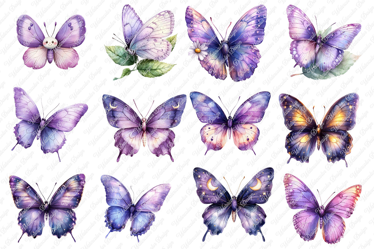 Pastel Purple Butterflies PNG, an Illustration by Watercolor design (Photo 2 of 12)