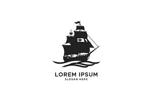 A detailed black sailing ship glidin, an Illustration by designvectx