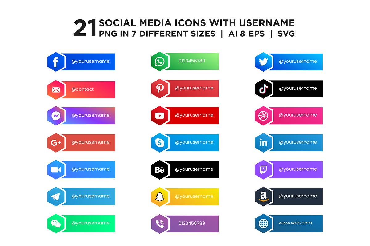 Social media icons set with username, an Icon by Team_Ultra_Graphics