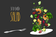 SET salad. Vector illustration, a Food Illustration by AKOMIX (Thumbnail 1 of 9)