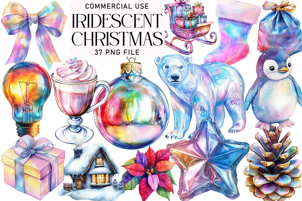 Iridescent Christmas Clipart, an Illustration by Daily.Designs (Photo 1 of 3)