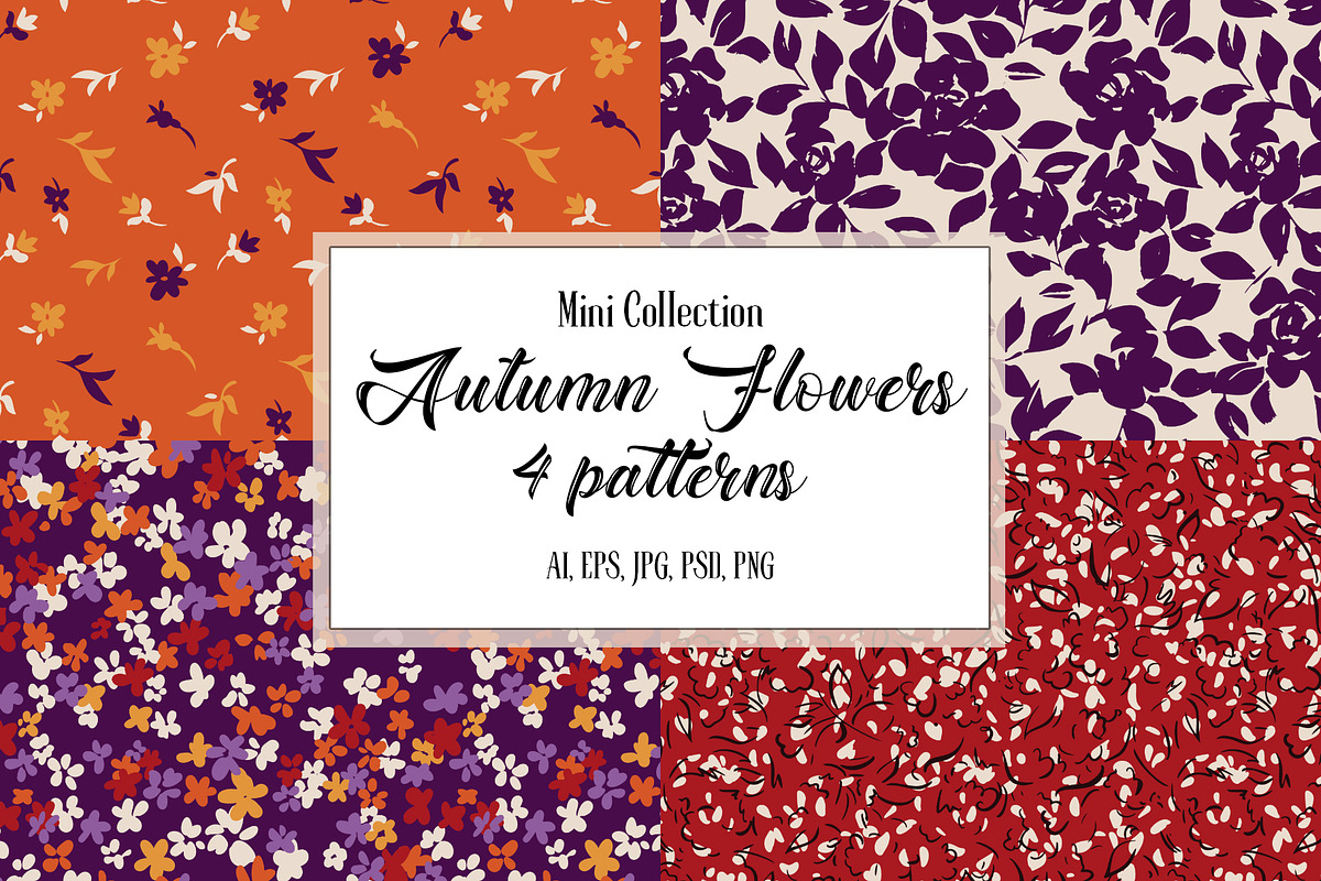 Autumn flowers. 4 simple patterns., a Pattern Graphic by GALAKAM (Photo 1 of 6)