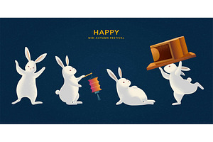 cute mid autumn festival rabbit, an Illustration by TotallypicRF