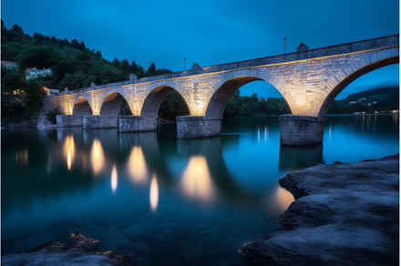 Bridge night traffic. Generate Ai, an Architecture Photo by Ylivdesign