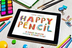 Happy Pencil bitmap color font, a Font by Malena