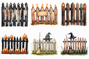 Watercolor Halloween Fence Clipart, an Illustration by Craft Nest (Thumbnail 2 of 6)