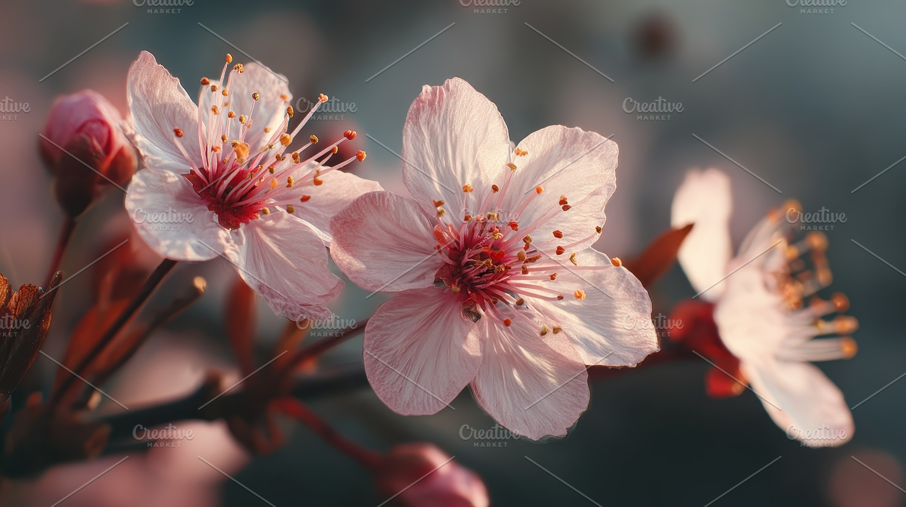 Delicate Pink Cherry Blossoms Spring, a Photo by Pixeness Studio
