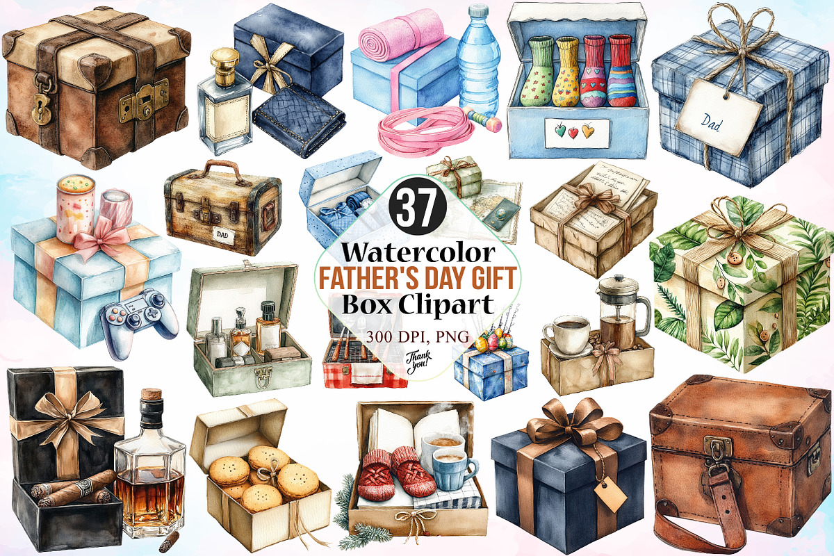 Watercolor Father's Day Gift Box PNG, a Seasonal Illustration by Canvas Craft (Photo 1 of 3)