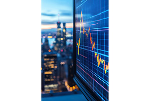 City Skyline with Financial Chart, a Business Photo by Lermont51