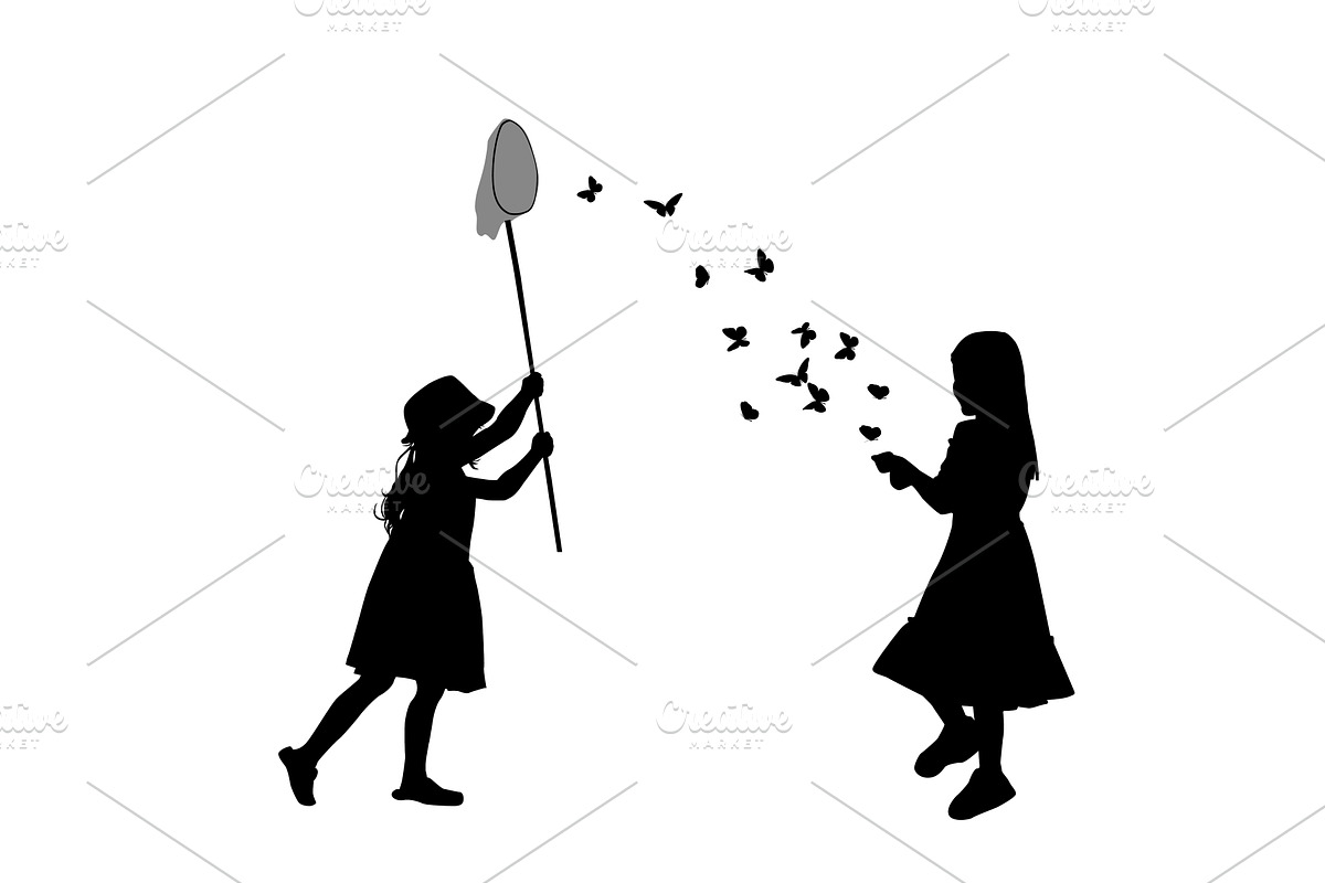 Children silhouettes. Little, an Illustration by Nenahliadava Design