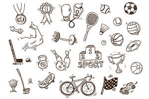 Hand drawn sport doodle set +bonus