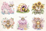Watercolor Bee Home Clipart, an Illustration by DreamCafeArt (Thumbnail 3 of 9)