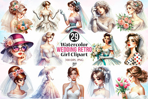 Watercolor Wedding Retro Girl PNG, a Person Illustration by Canvas Craft