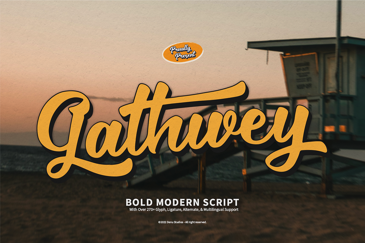 Gathwey | Bold Modern Script, a Font by Denustudios (Photo 1 of 12)