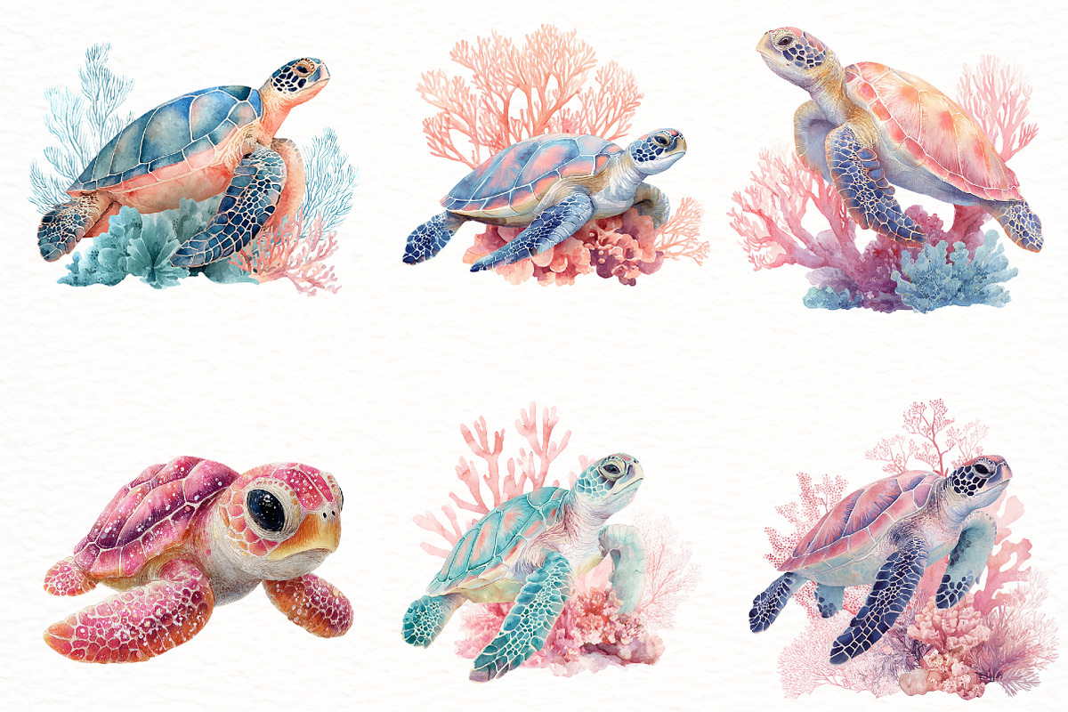 watercolor turtle Clipart, an Illustration by Designworld (Photo 4 of 8)