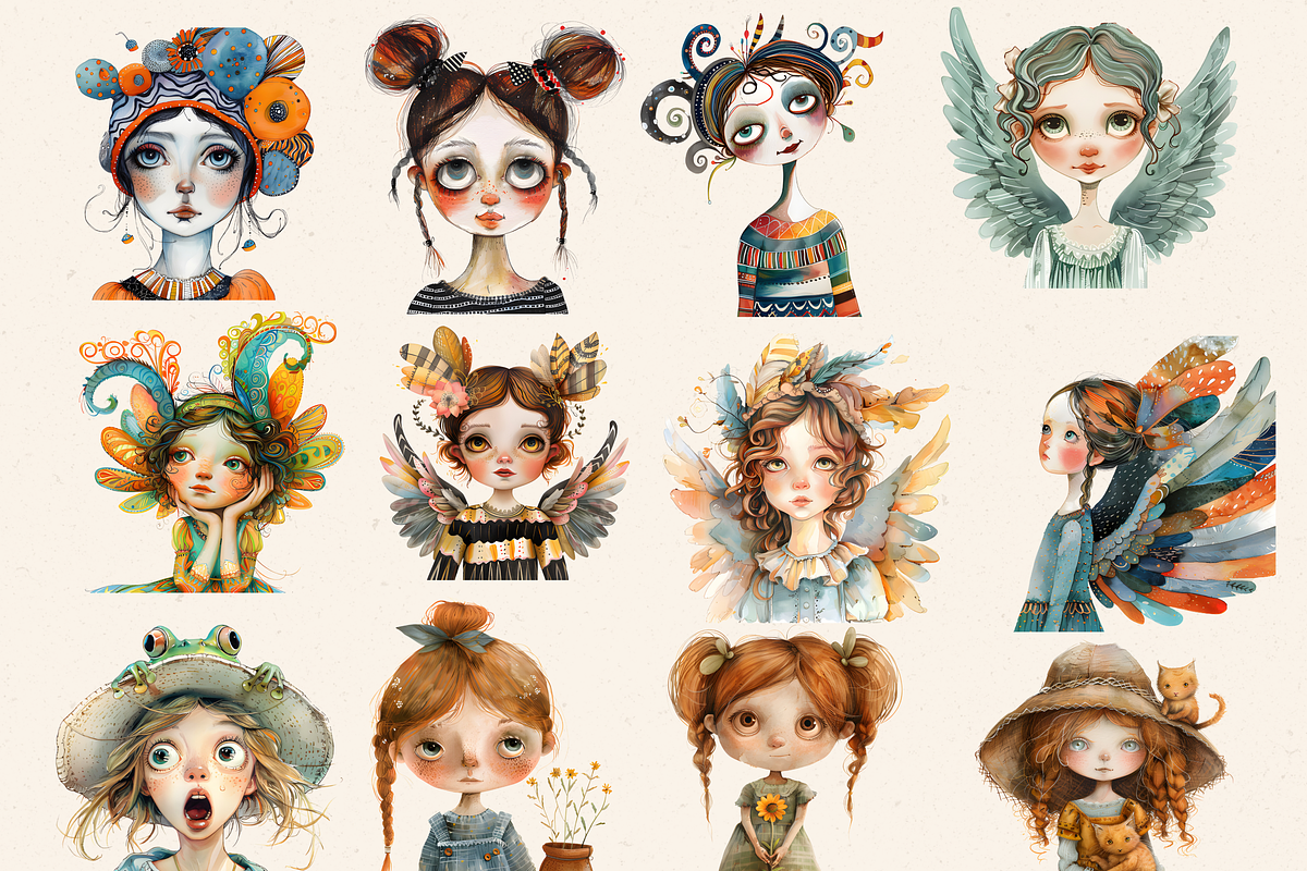 WHIMSICAL QUIRKY LITTLE GIRL CLIPART, a Person Illustration by Daring Digies (Photo 5 of 10)