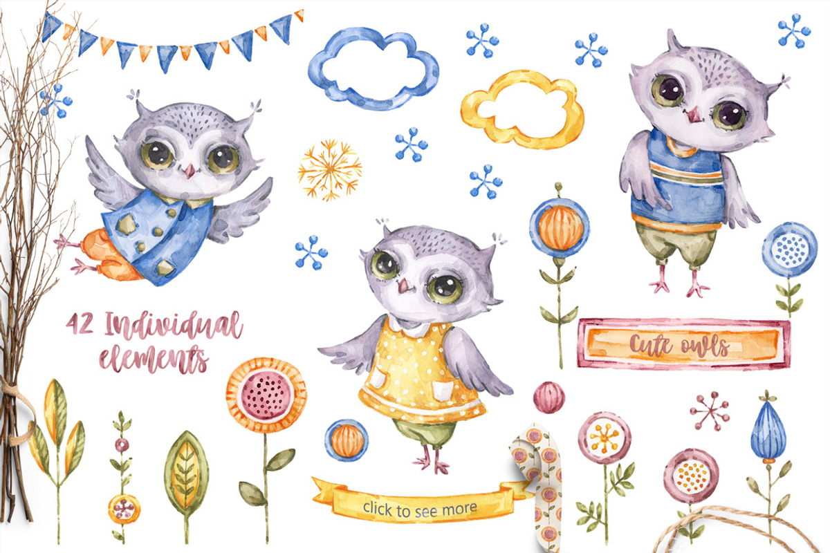 Cute owls. Watercolor collection, an Animal Illustration by UlitkaStudio (Photo 10 of 17)