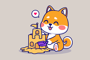 Cute Shiba Inu Dog Playing Sand, an Animal Illustration by Catalyst Labs