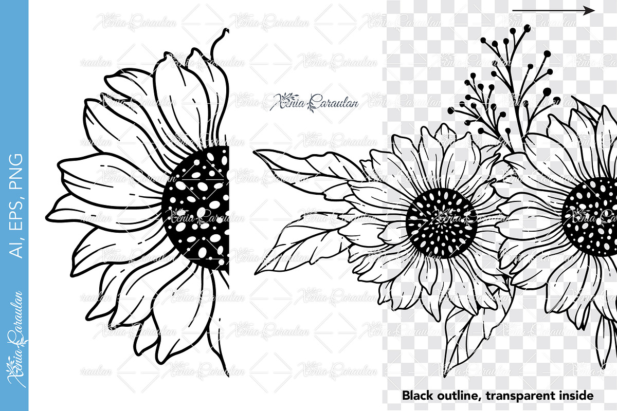 Sunflowers SVG Bundle, a Decorative Illustration by CaraulanStore (Photo 5 of 6)