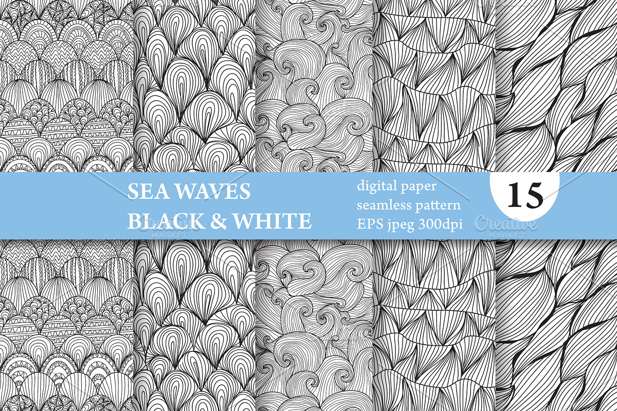 15 Wave Seamless Patterns Set