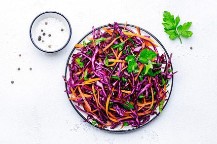 Autumn vitamin salad with red cabbage, carrot, parsley and olive, a Food & Drink Photo by 5PH