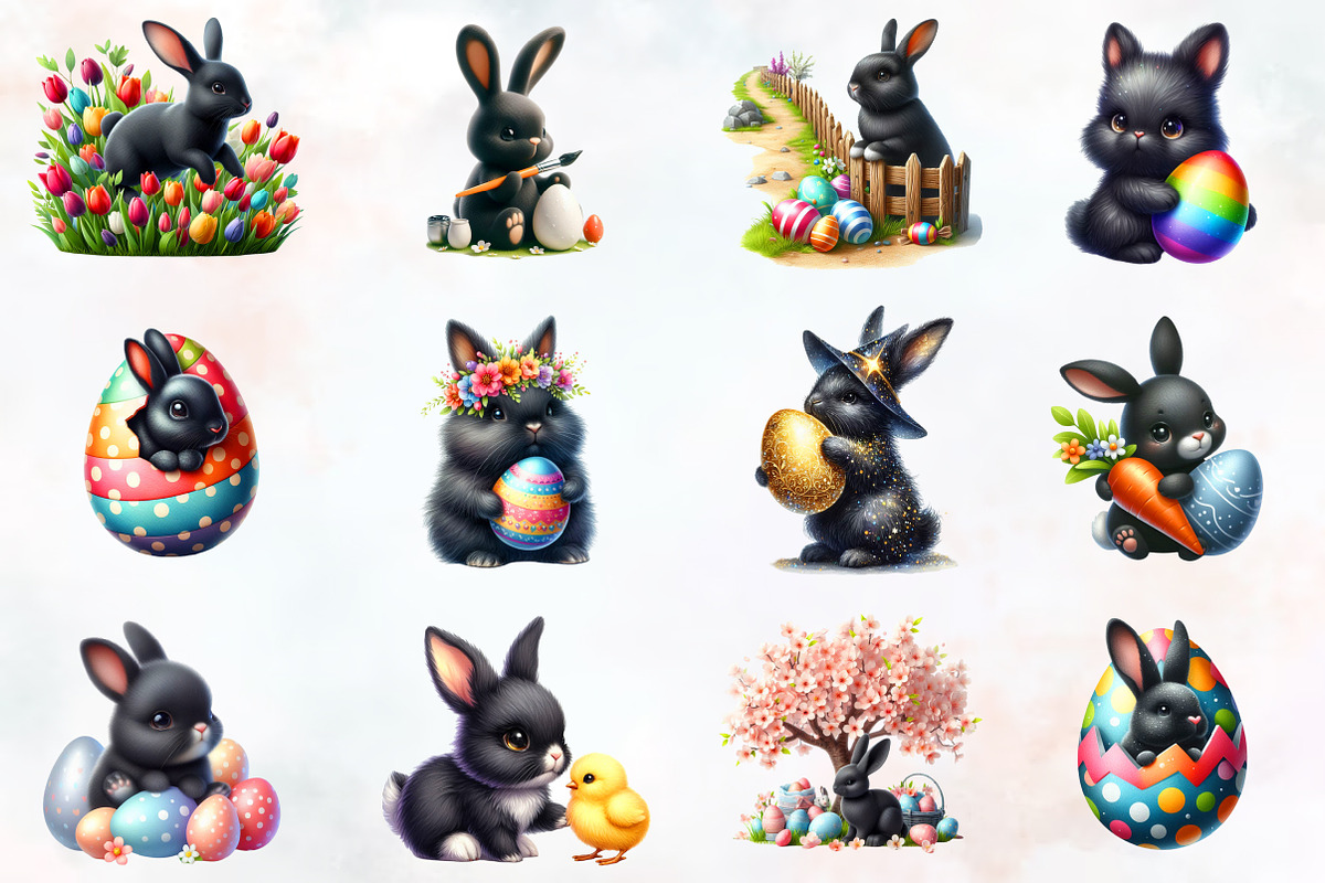 Cute Black Easter Bunny Clipart, a Seasonal Illustration by RobertsArt (Photo 7 of 7)