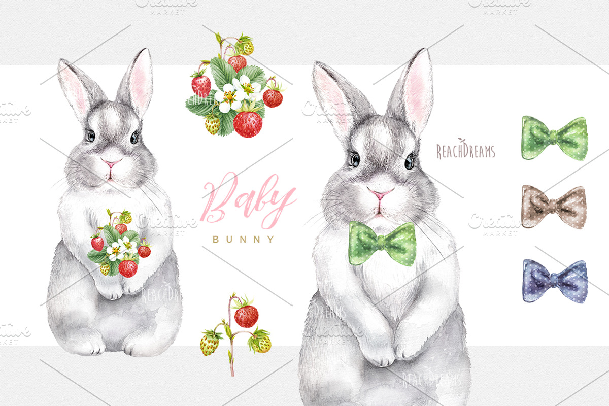 Baby Bunny Set, an Animal Illustration by ReachDreams (Photo 3 of 7)