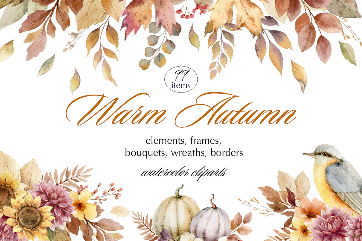 Warm Autumn Watercolor Clipart, a Decorative Illustration by Elena Medvedeva (Photo 1 of 10)