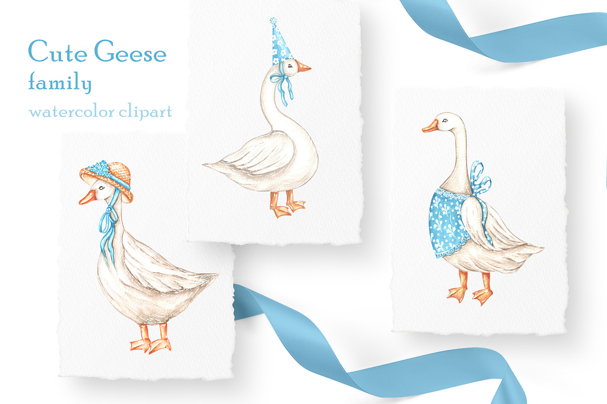 Cute geese watercolor clipart., an Illustration by SabinaWatercolorArt (Photo 3 of 6)