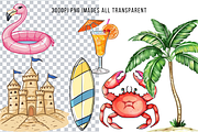 Watercolor Summer Beach Clipart Png, a Seasonal Illustration by Paper Artsthetics (Thumbnail 2 of 3)