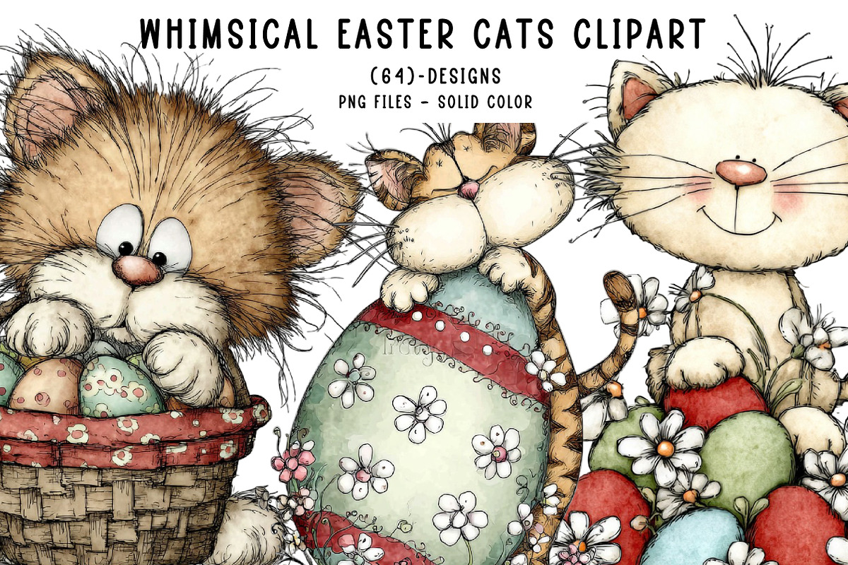 Whimsical easter cats clipart, an Illustration by CreationArt (Photo 1 of 7)