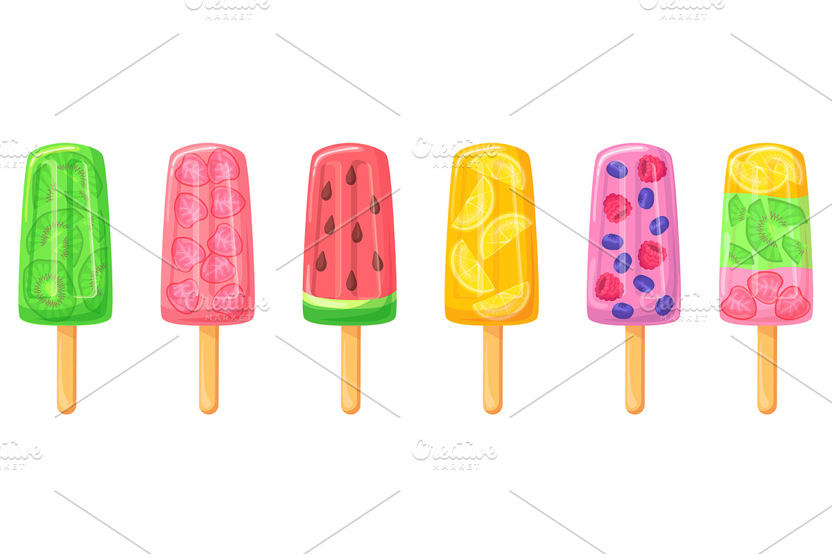 Fruit popsicles. Popsicle cartoon, a Food Illustration by Stock-Smart-Start