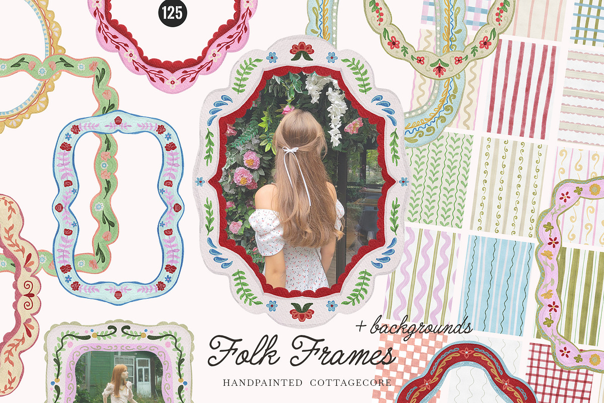 FOLK Frames & Backgrounds, an Illustration by SunnyAfternoons (Photo 1 of 12)